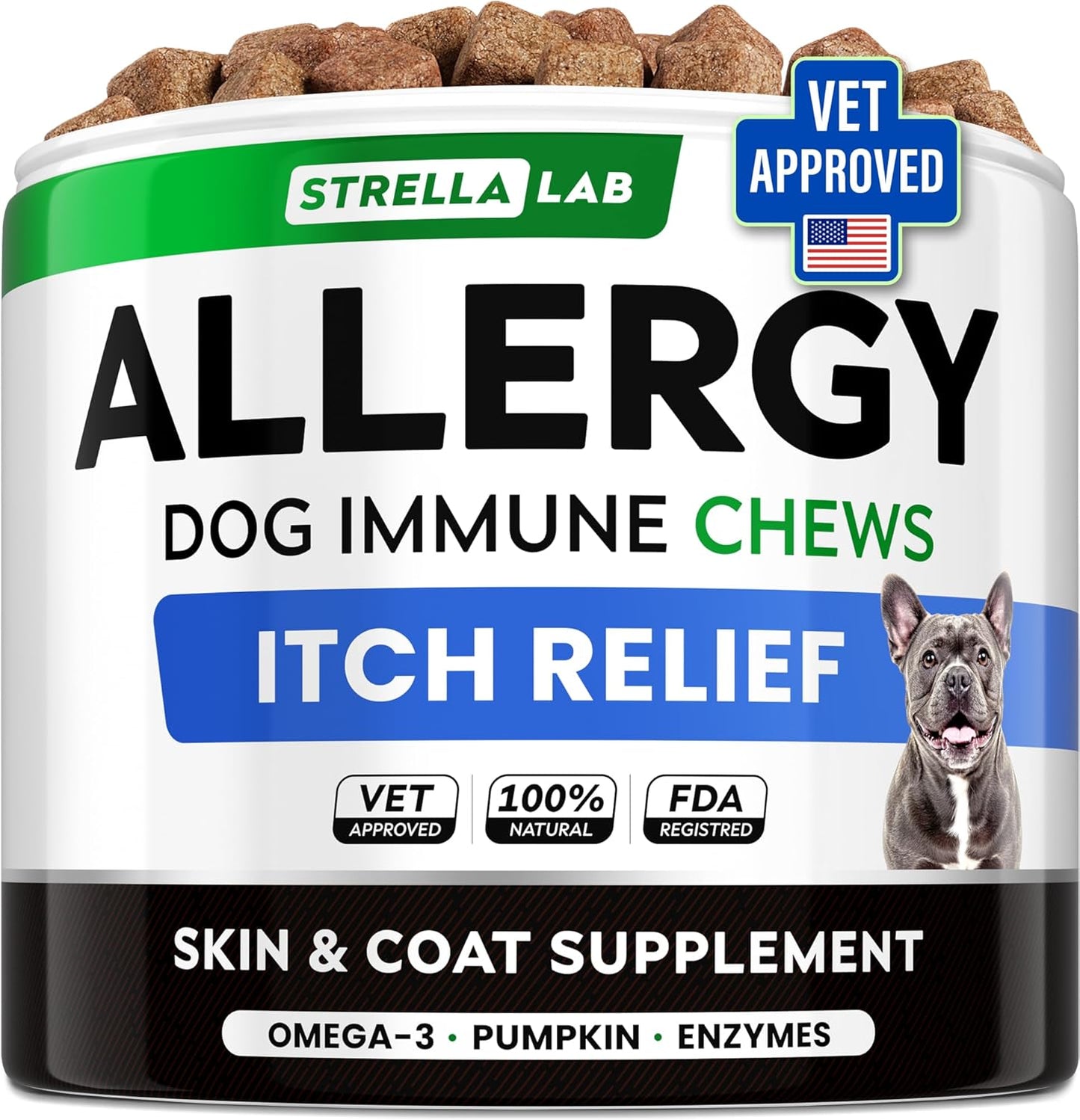 STRELLALAB-Dog-Allergy-Relief-&-Anti-Itch-Support-Chews-w/Omega-0.125-Ingredients,-169