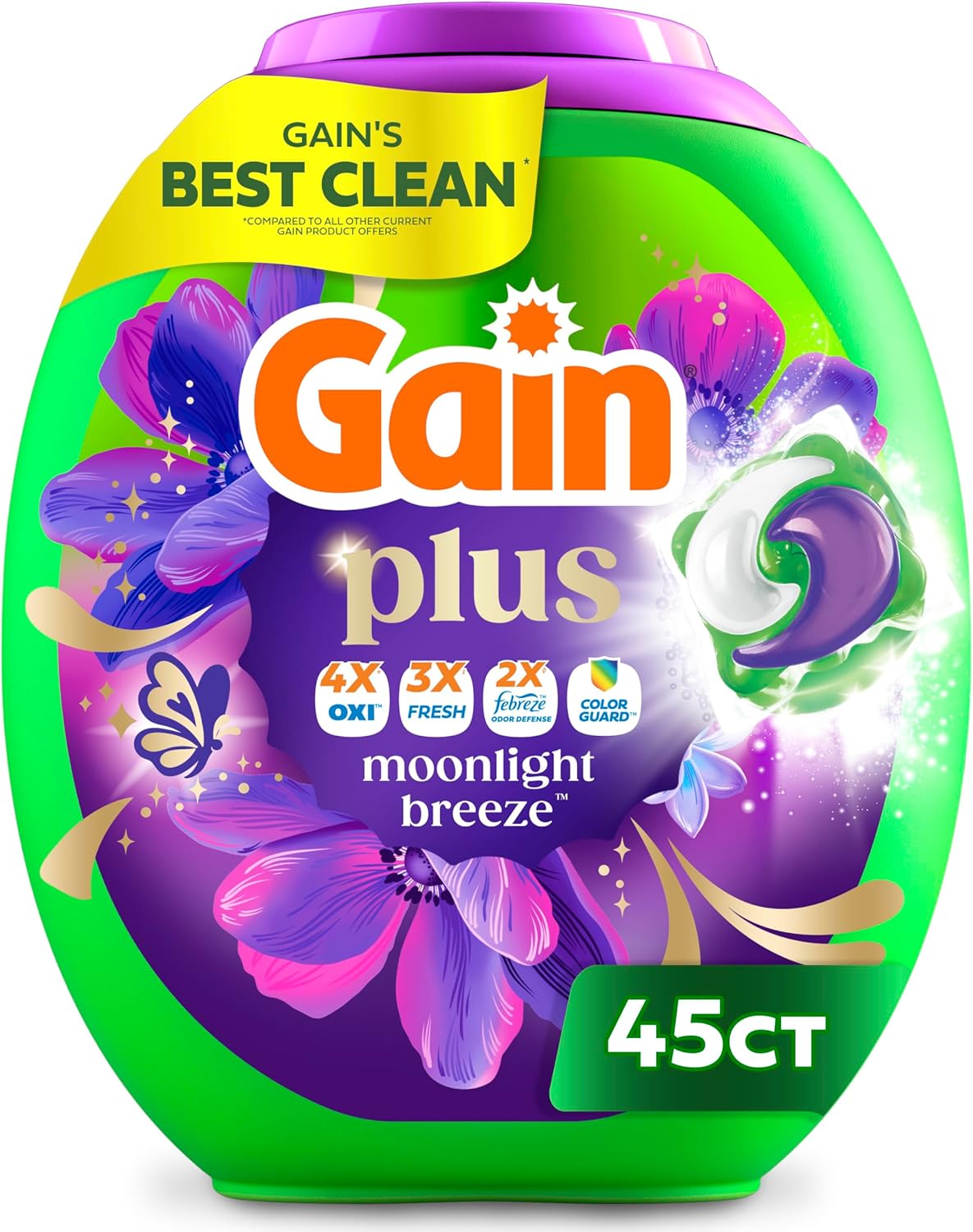 Gain-Plus-Flings-Liquid-Laundry-Detergent-Pods,-Gain's-Best-Clean,-All-In-One-Pacs,-1086
