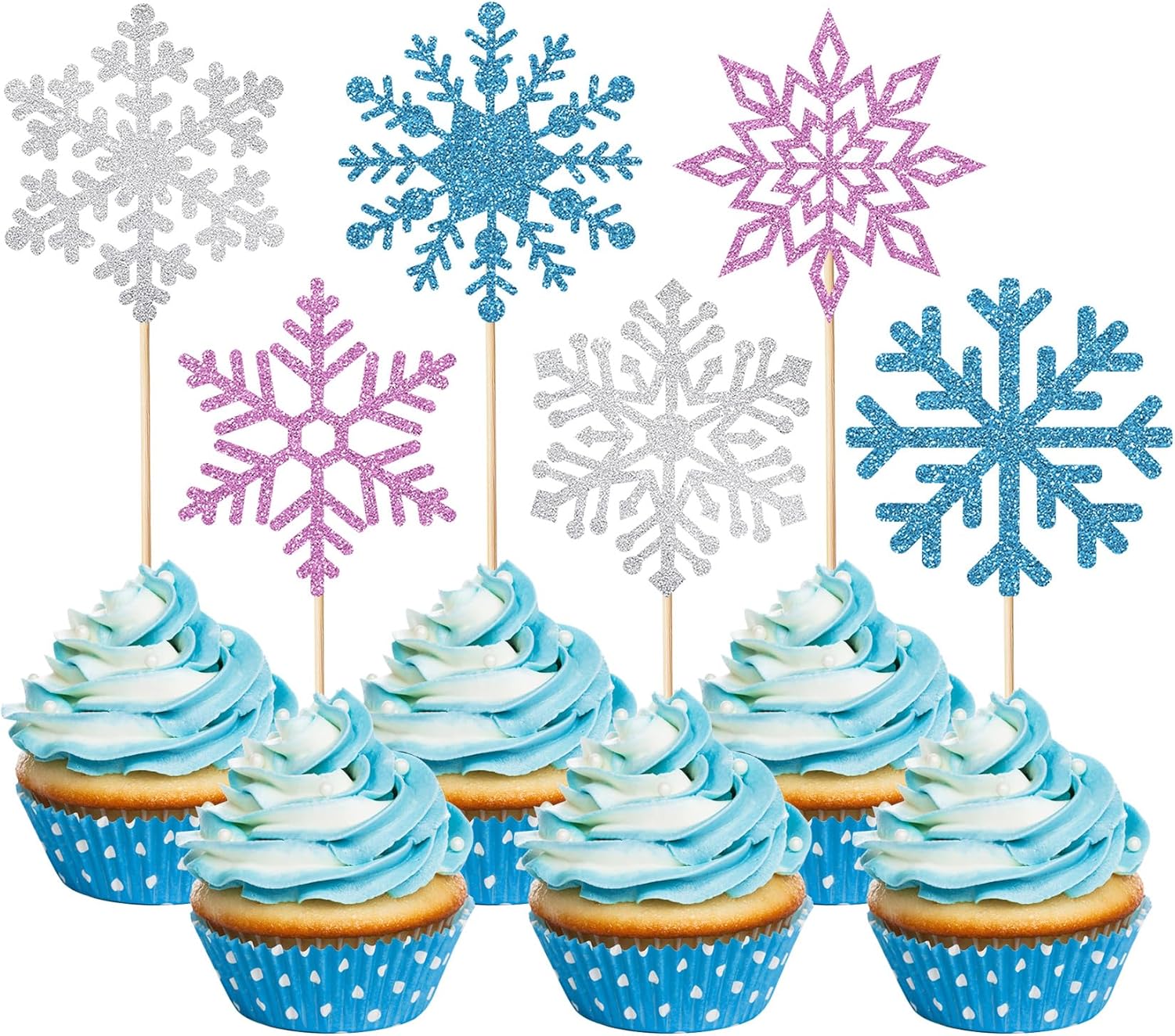 36pcs-Snowflake-Cupcake-Toppers-Purple-and-Silver-Glitter-Winter-Frozen-Theme-Snowflake-Picks-Baby-1015