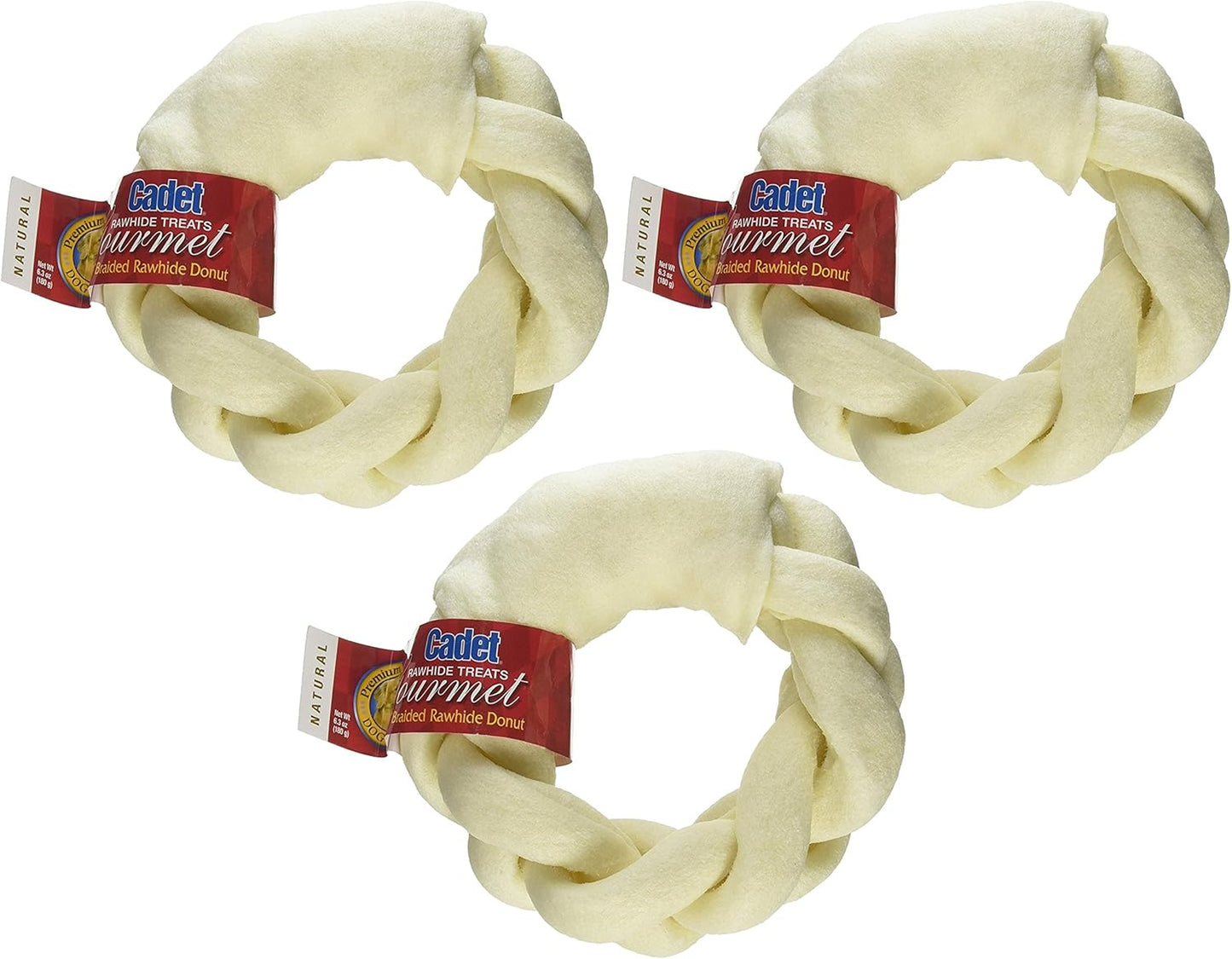 Cadet-Rawhide-Treats-Gourmet-5"-Braided-Rawhide-Donut-Pack-of-3---807