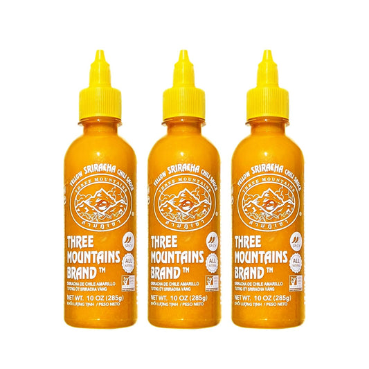 Three-Mountains-Brand,-Yellow-Sriracha-Chili-Sauce,-10-Oz.,-Pack-of-3,-1050