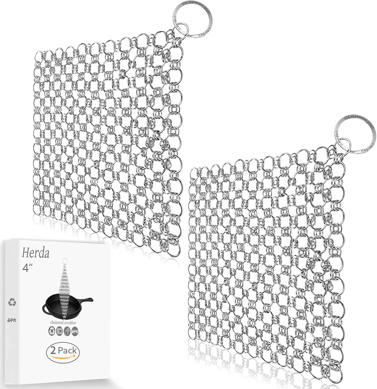 Herda-2Pack-4"-Chain-Mail-Cast-Iron-Cleaner-Scrubber-316-Chainmail-Scrubber-80