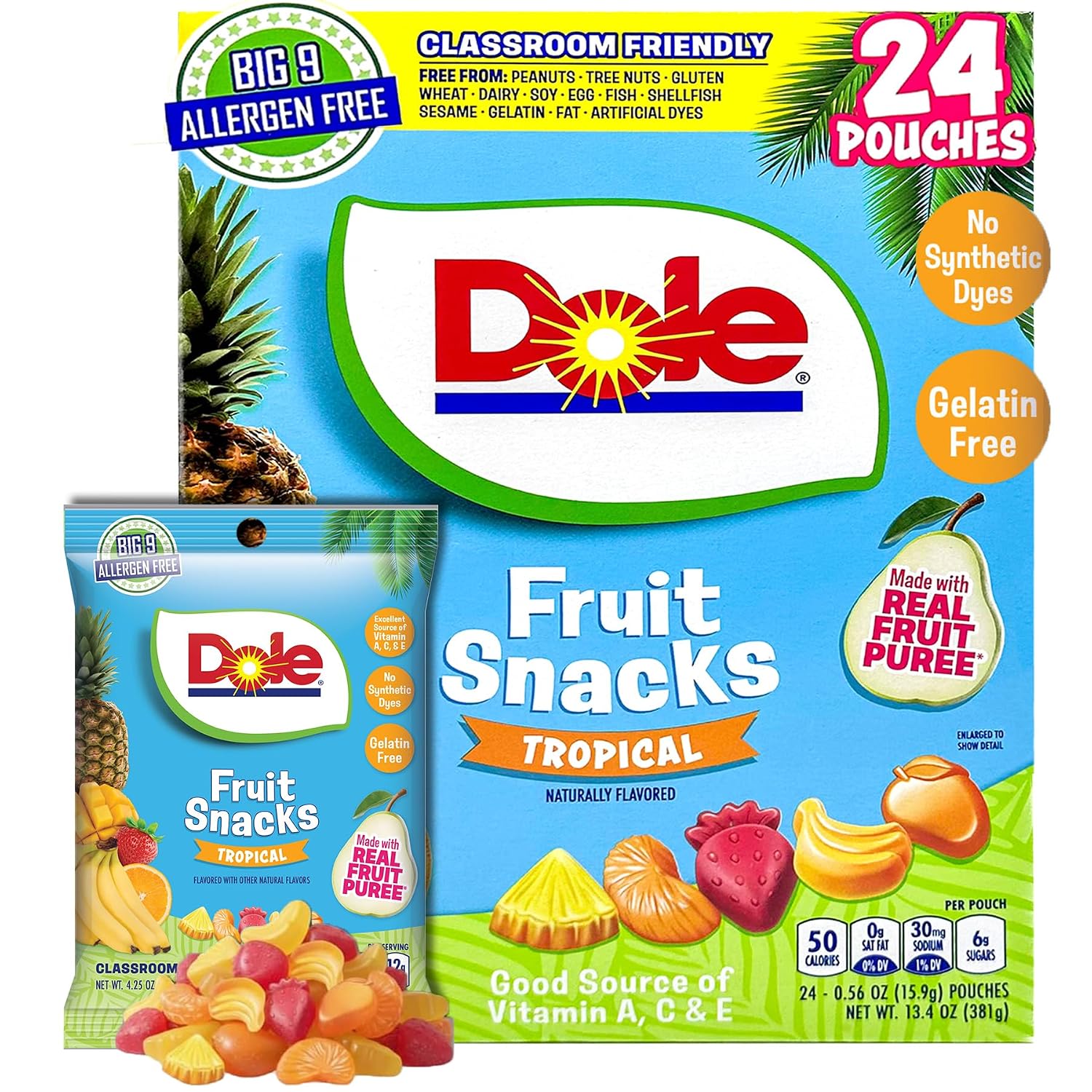 Dole-Fruit-Snacks,-Tropical-Flavors---Individually-Wrapped-Pouches---Classroom-Friendly,--Top-9-Allergen-No-1232