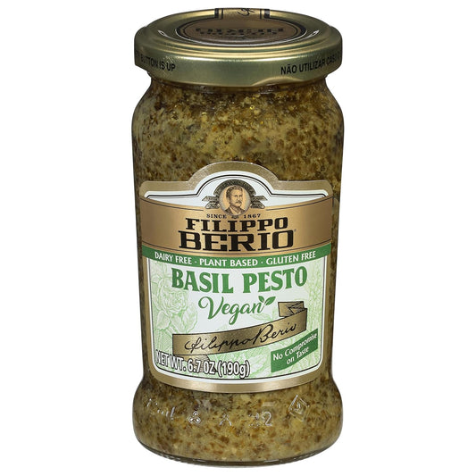 Filippo-Berio-Pesto,-Plant-Based-Vegan-Basil,-6.7-Ounce-Glass-Jar,-Vegetarian,-935