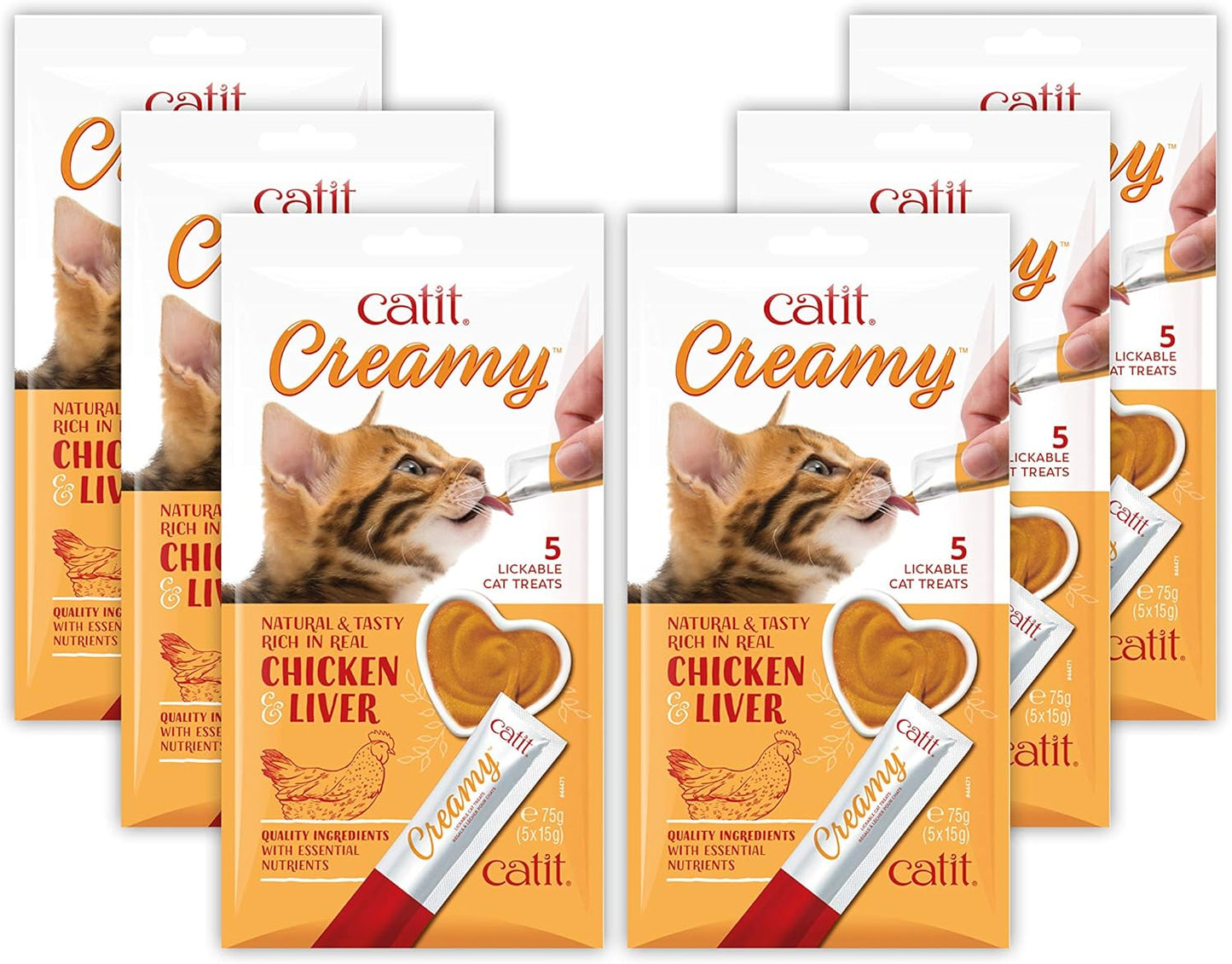 Catit-Creamy-Lickable-Cat-Treat,-Healthy-Cat-Treat,-Chicken-&-Liver,-5-Count-(Pack-322