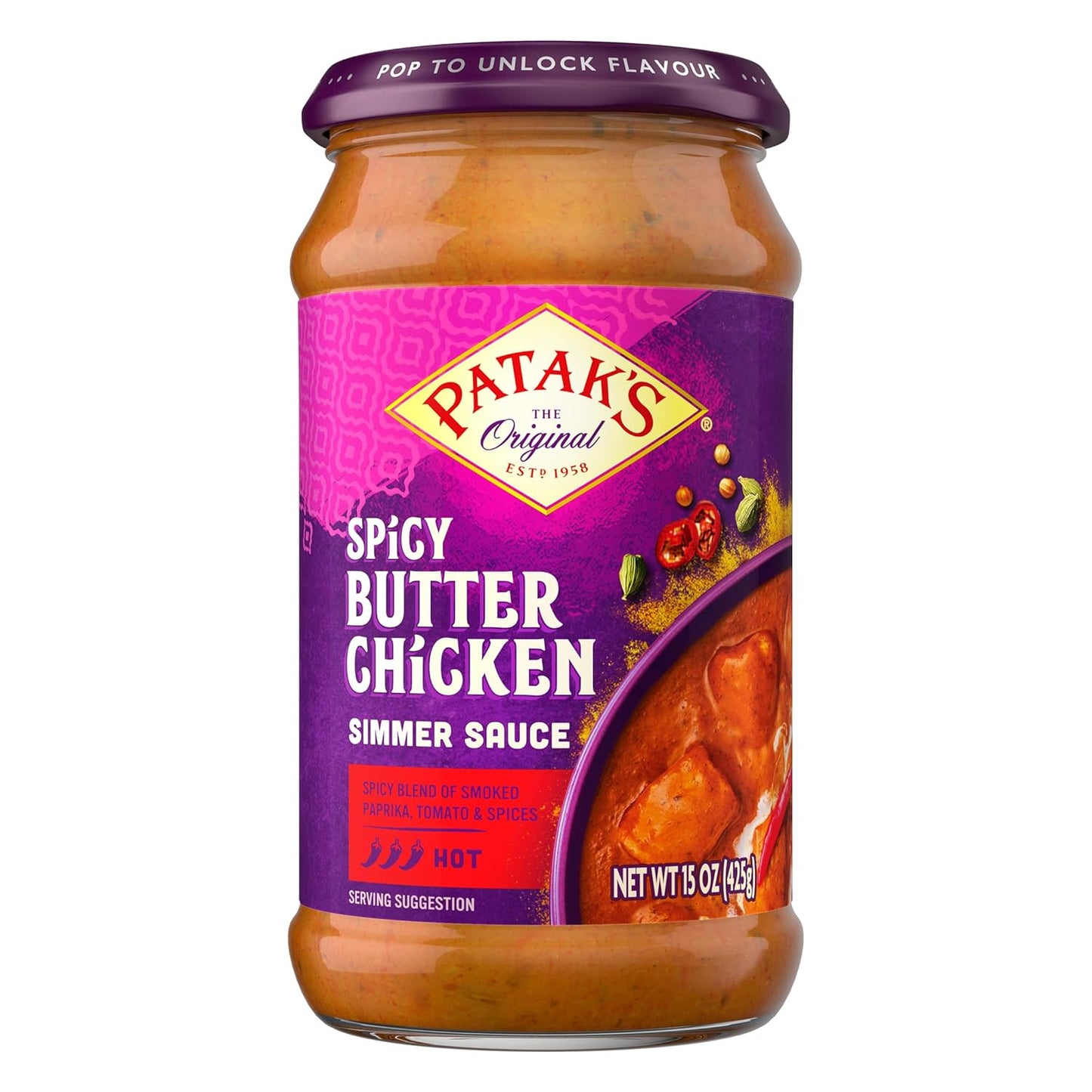Patak’s-Spicy-Butter-Chicken-Simmer-Sauce---Spicy-&-Creamy-Curry-Sauce-605