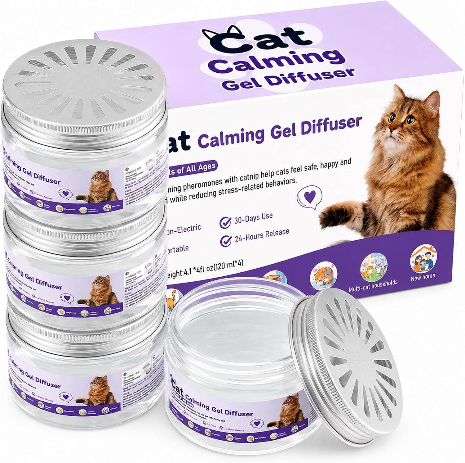 4-Pack-Cat-Pheromone-Calming-Diffuser-Gel-Relieve-Anxiety-|-8-Months-Supply,-1126