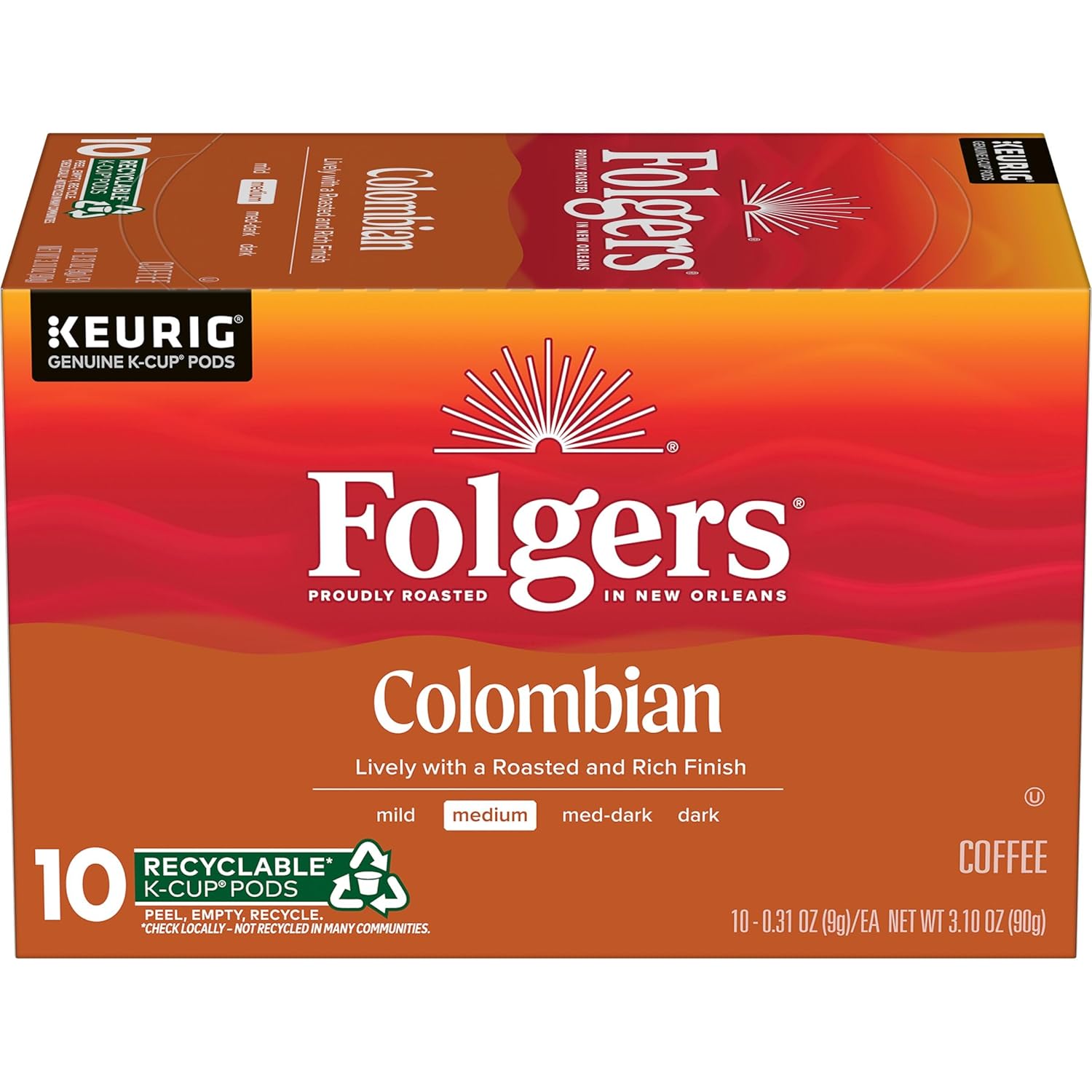 Folgers-Café-colombiano,-tostado-medio,-cápsulas-Keurig-K-Cup,-caja-de-10--2468