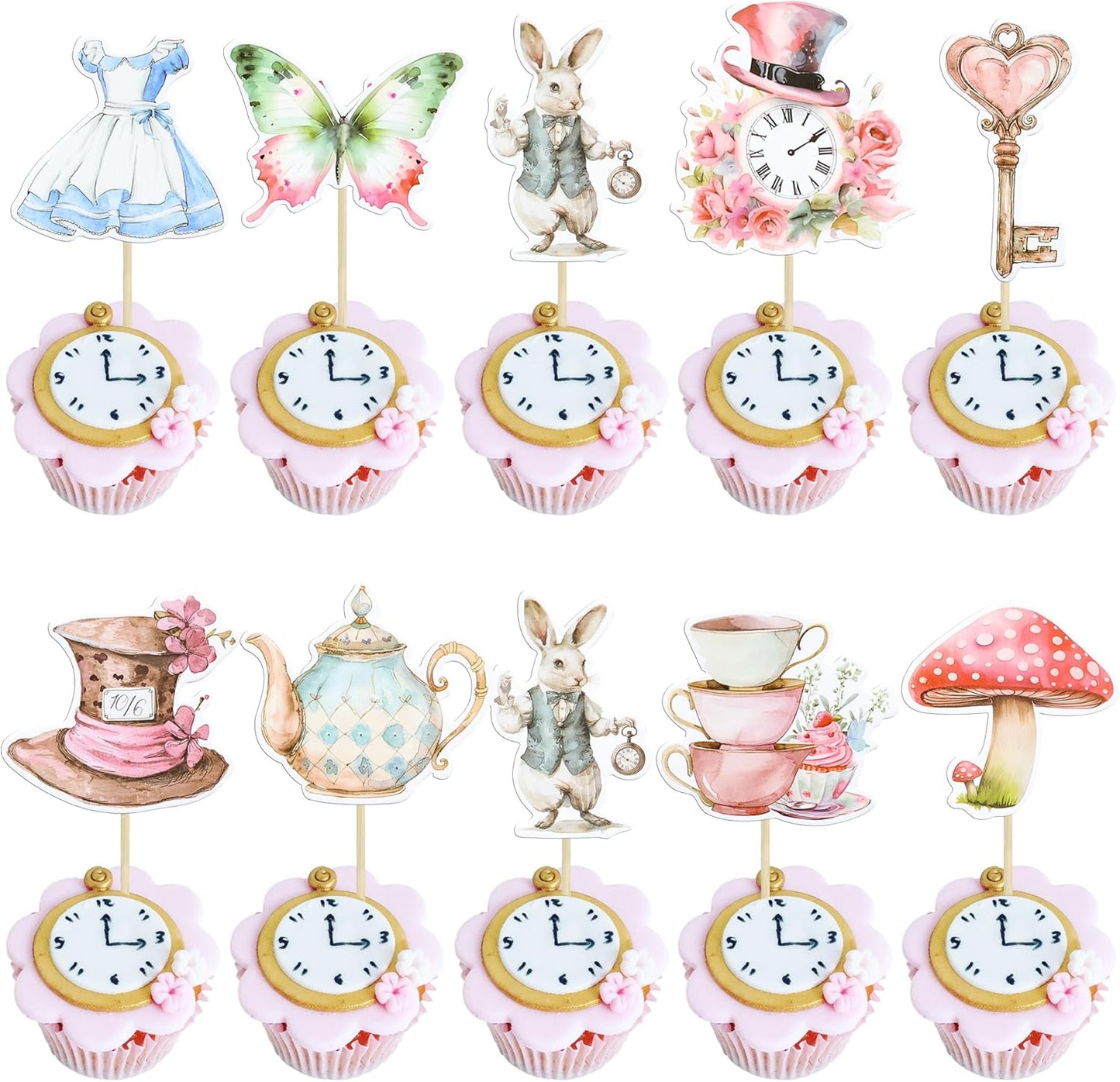 Ephlyn-36Pcs-Wonderland-Cupcake-Toppers-Tea-Party-3642