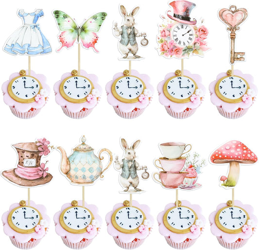 Ephlyn-36Pcs-Wonderland-Cupcake-Toppers-Tea-Party-3642
