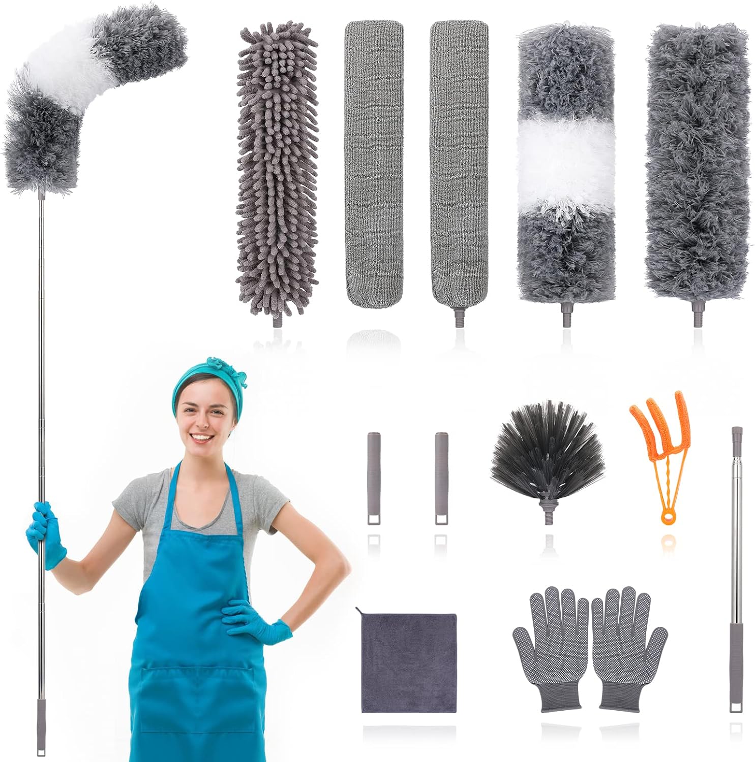 12pcs-Microfiber-Dusters,-Duster-with-Extension-Pole(Stainless-Steel)-30-to-100'',-Washable-Dusters,-Bendable-Extendable-438
