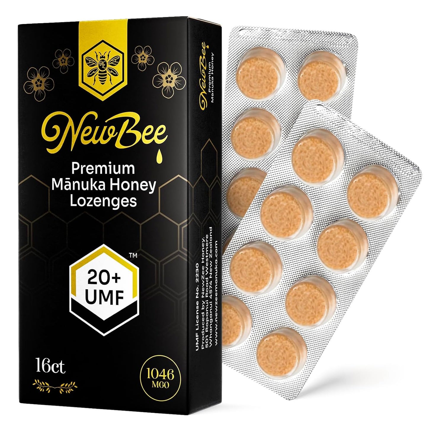 Manuka-Honey-Lozenges,-16-Count-Made-W/UMF-20+,-MGO-1046-New-Zealand-Honey,-Certified,-1488