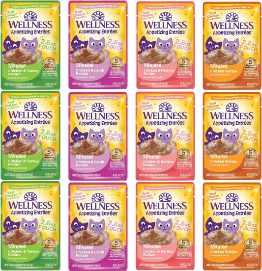 Wellness-Appetizing-Entrées-Mousse,-Adult-Wet-Cat-Food,Variety-12-Pack--Natural,-Protein-Rich,-Grain-Free,-263