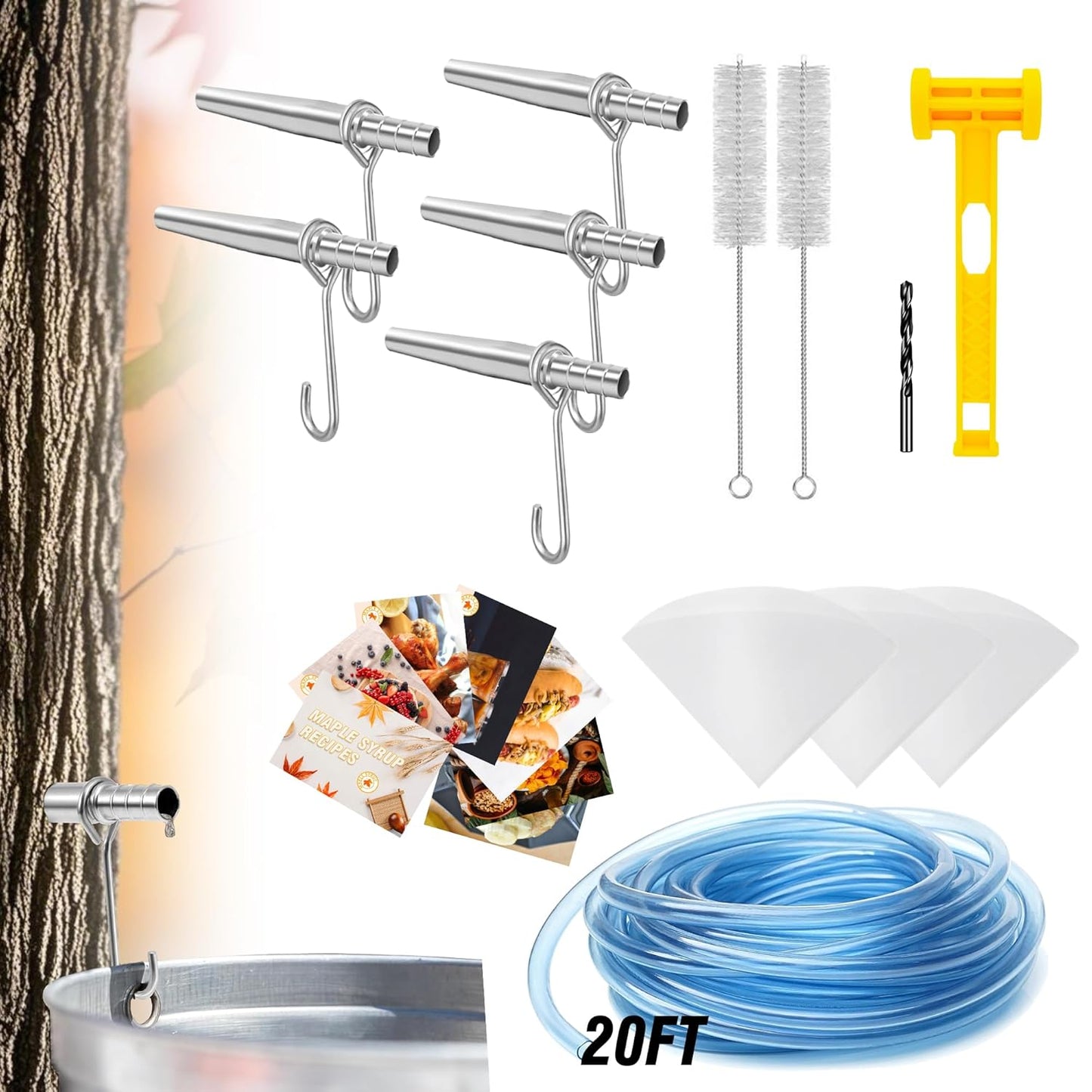 Maple-Syrup-Tree-Tapping-Kit-with-5-Stainless-Steel-Maple-Tap-Spiles-Hooks,-Food-966