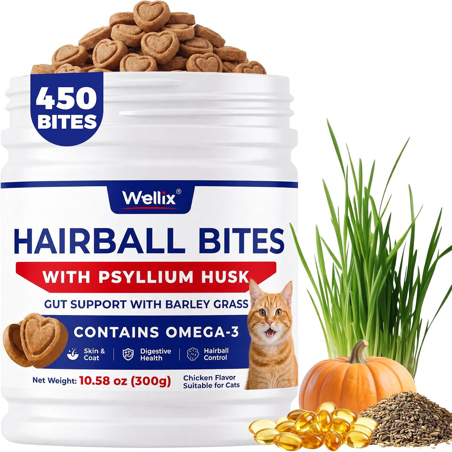 Wellix-10.58-oz-Hairball-Bites-for-Cats,-Helps-Relieve-Hairballs-|-450-Crunchy-1200