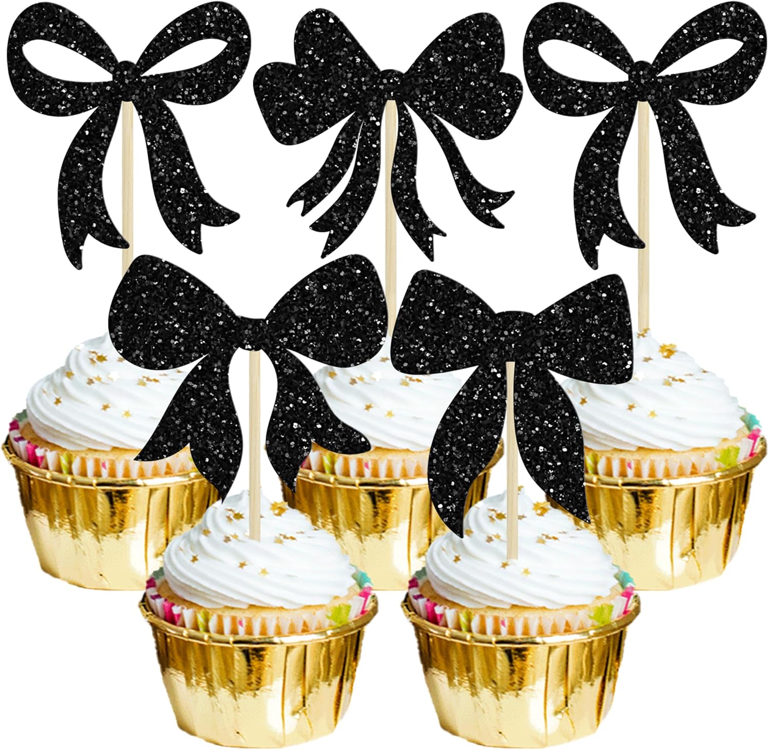 Gyufise-36Pcs-Bow-Cupcake-Toppers-Glitter-Girls-Birthday-Decorations-Bowknot-Cupcake-Picks-Tie-Decorations-178