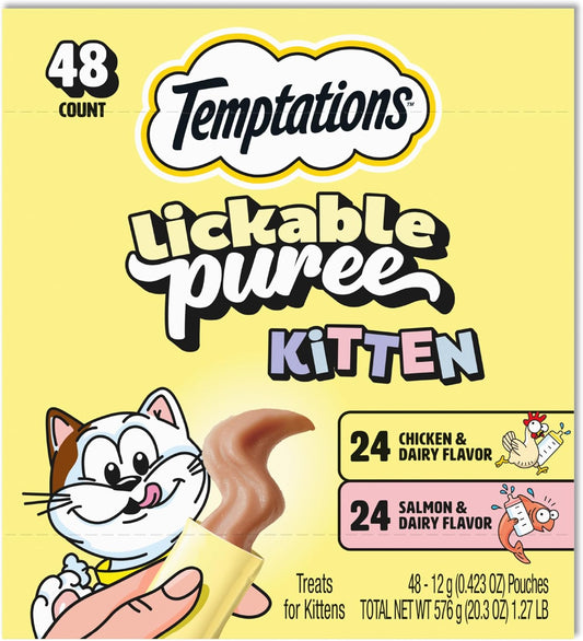 Temptations-Puree-Kitten-Treats-Lickable,-Chicken-and-Salmon-Variety-Pack,-48-Pouches---476