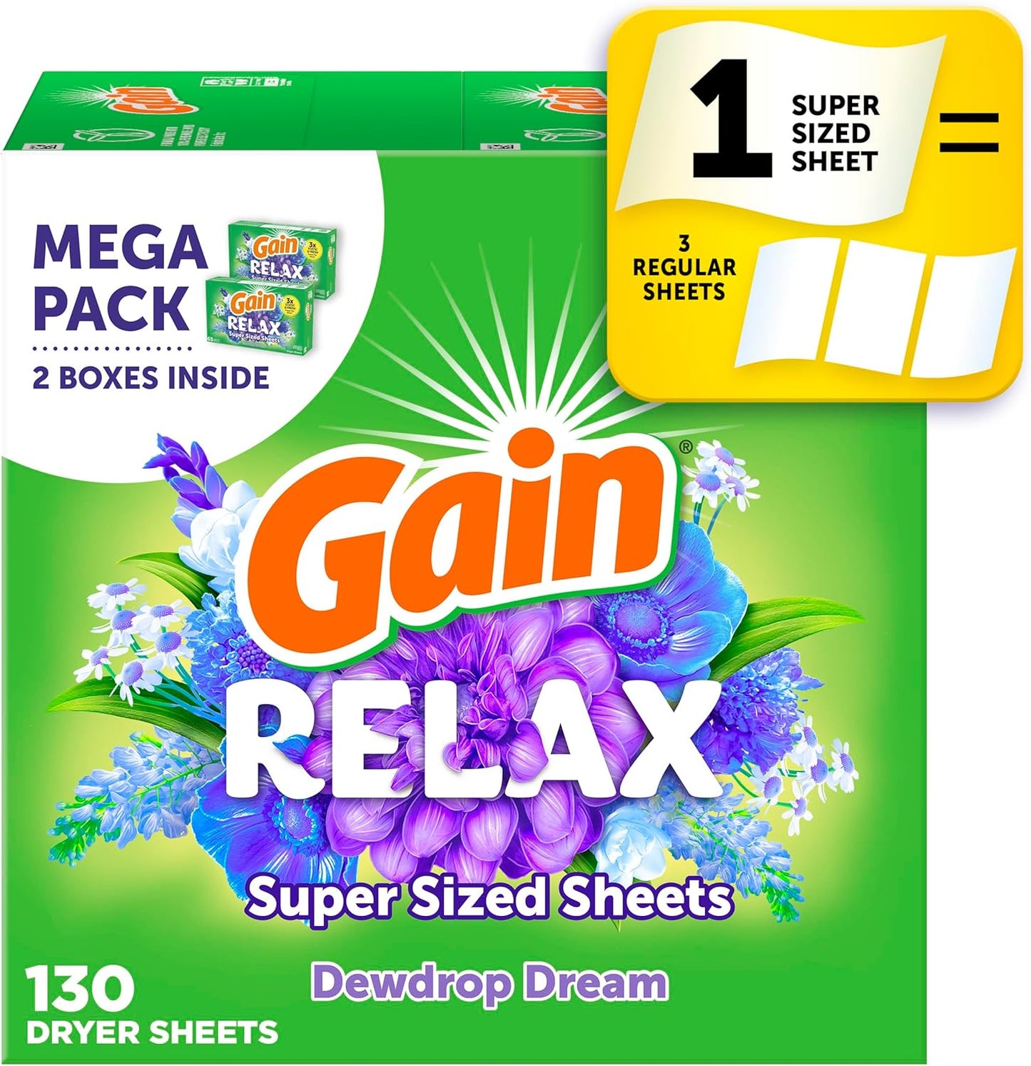 Gain-Super-Sized-Dryer-Sheets,-Laundry-Fabric-Softener,-Relax,-130-3746