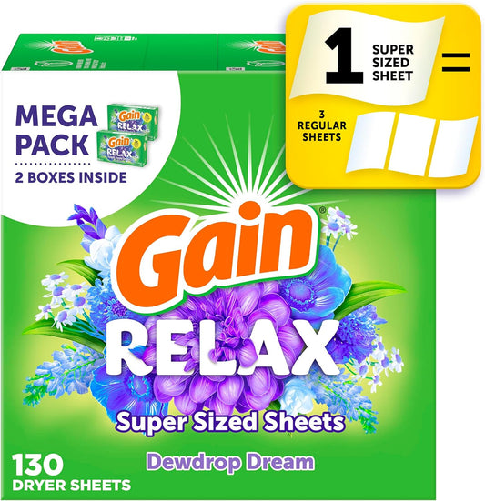 Gain-Super-Sized-Dryer-Sheets,-Laundry-Fabric-Softener,-Relax,-130-3746