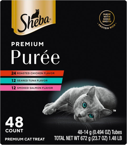 Sheba-Premium-Puree-Cat-Treats-Lickable-Roasted-Chicken-Flavor,-Smoked-Salmon-Flavor,-and-Seared-538