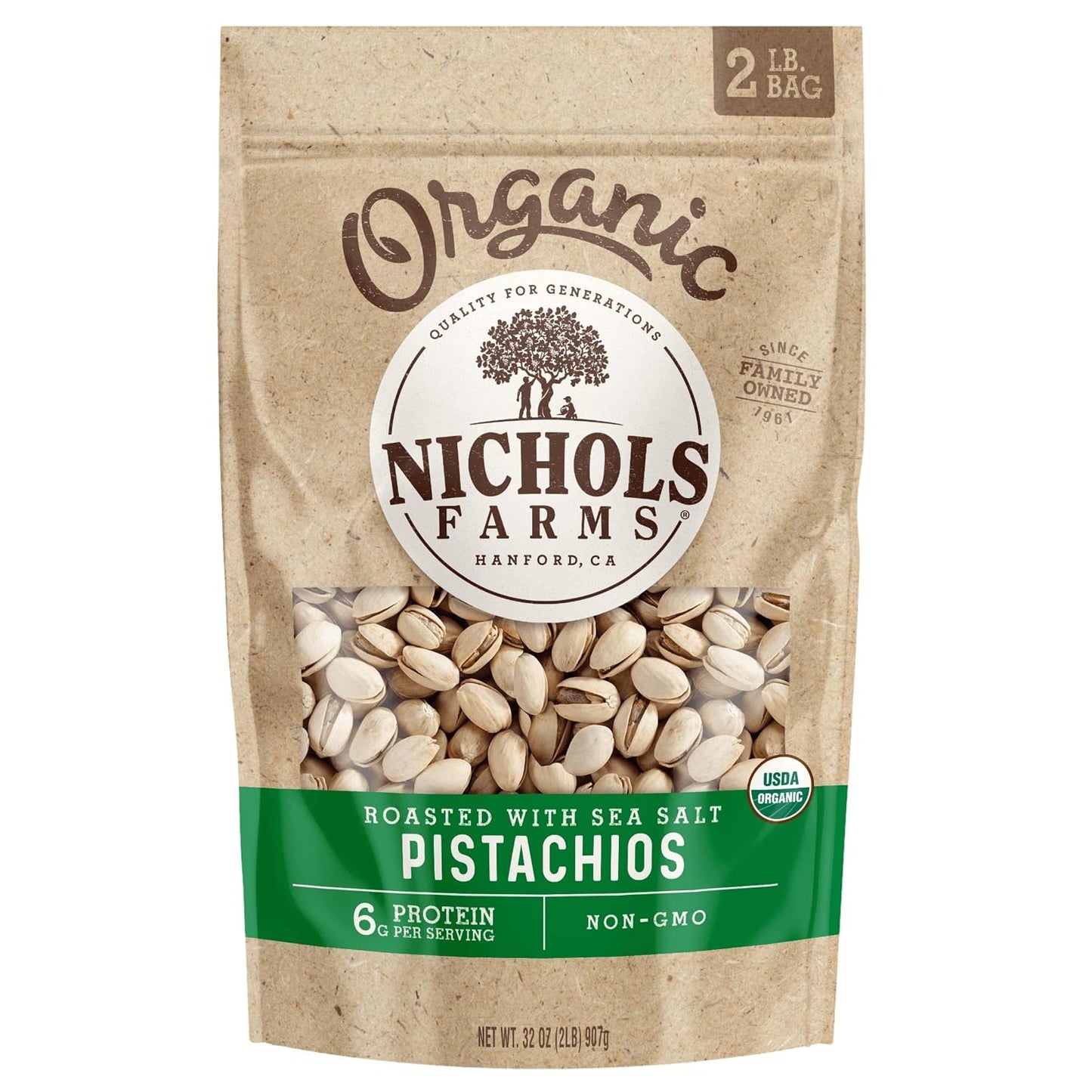 Nichols-Farms-California-Pistachios-Roasted-Salted,-Organic-With-Sea-Salt,-32-Ounce--Bag----330