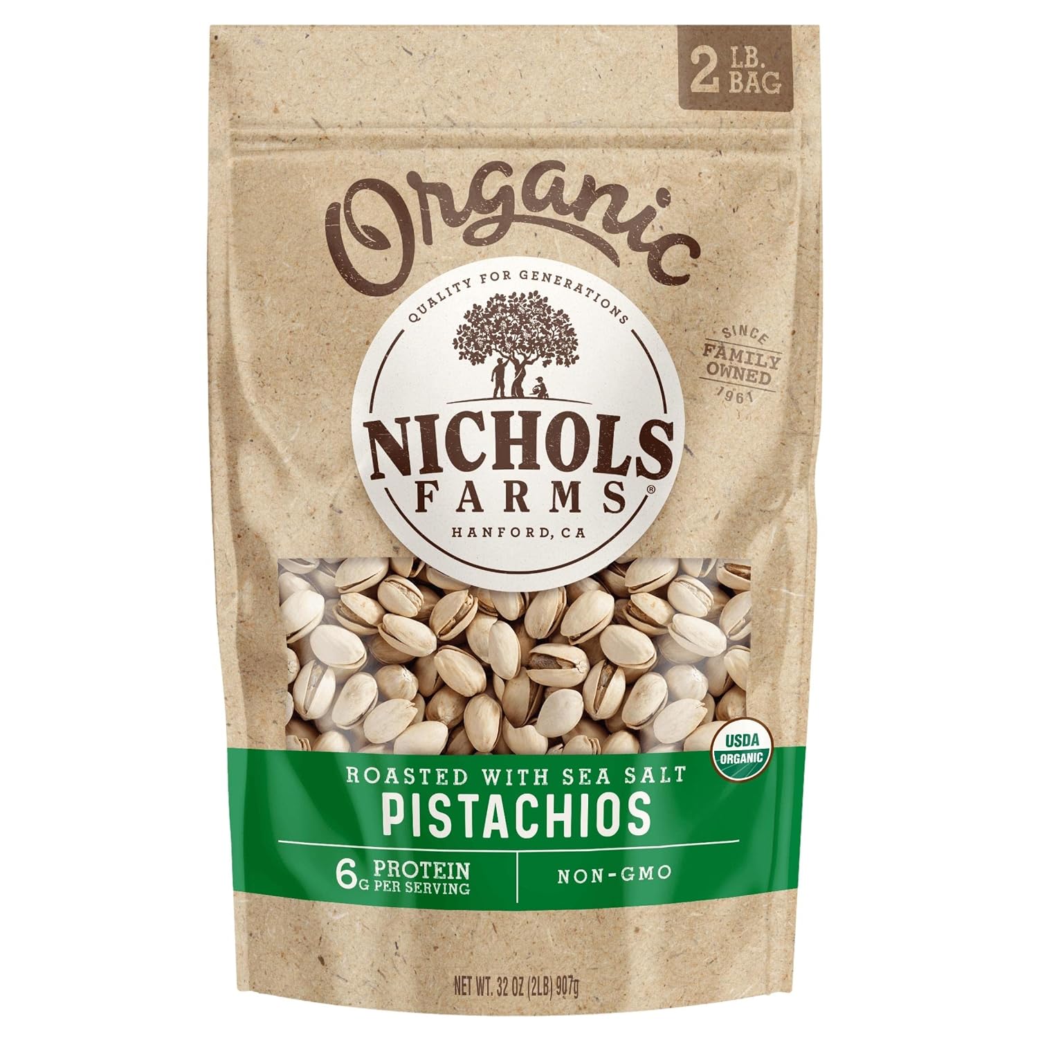 Nichols-Farms-California-Pistachios-Roasted-Salted,-Organic-With-Sea-Salt,-32-Ounce--Bag----330