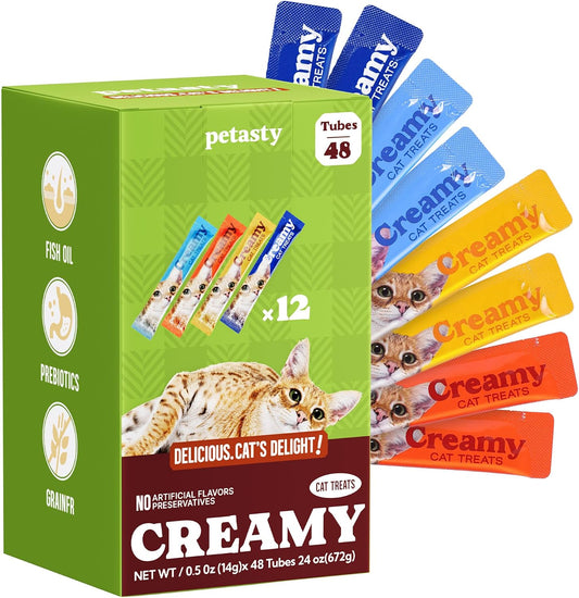 Lickable-Cat-Treats,-High-Moisture-Hydrating-Creamy-Puree-Squeeze-Tubes,-Variety-Pack,-48-Tubes-393