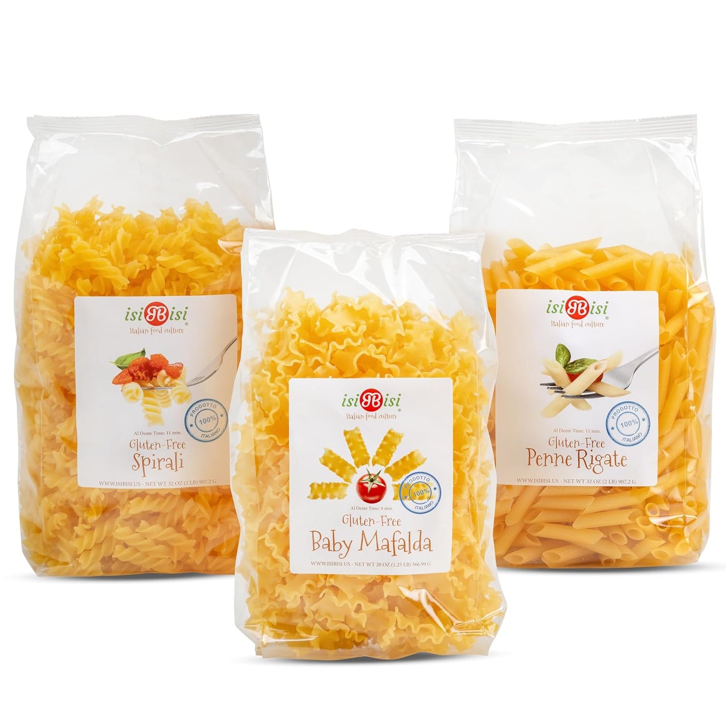 isiBisi-Gluten-Free-Pasta-Sampler,-3-Pack---Penne,-Baby-Mafalda,-Noodles-225