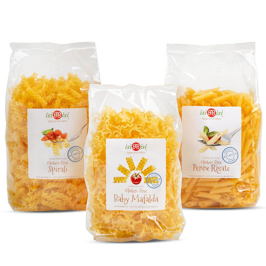 isiBisi-Gluten-Free-Pasta-Sampler,-3-Pack---Penne,-Baby-Mafalda,-Noodles-225