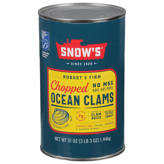 Snow's-Conservas-de-almejas-picadas-oceánicas,-lata-de-51-onzas,-0.27-onzas-proteína-1446