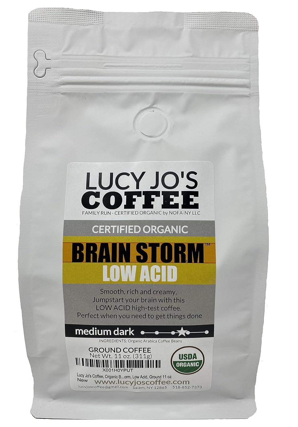 Lucy-Jo's-Coffee,-Organic-Brainstorm,-Medium-Dark-Roast,-Low-Acid,-Ground-11-oz-2083
