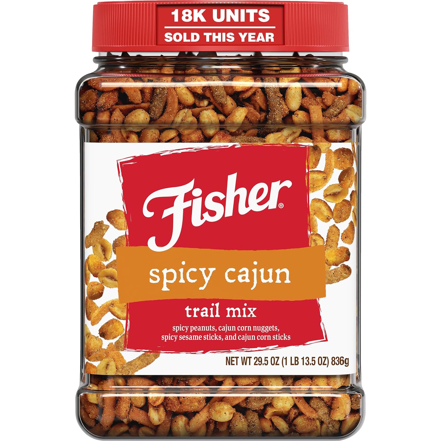 Fisher-Snack-Spicy-Cajun-Trail-Mix,-29.5-oz,-Pack-of-1--|-Resealable-Jar,-&-1927