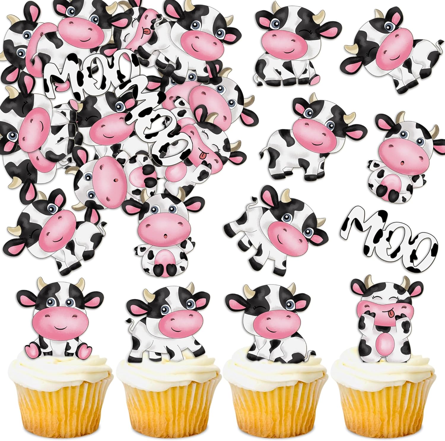 Cyodoos-40Pcs-Edible-cow-Cupcake-Toppers-Wafer-Paper-Farm-Animals-Moo-Cupcake-Drink-Picks-85