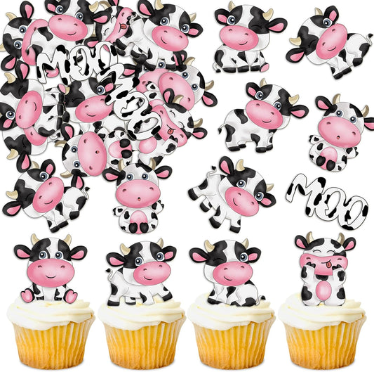 Cyodoos-40Pcs-Edible-cow-Cupcake-Toppers-Wafer-Paper-Farm-Animals-Moo-Cupcake-Drink-Picks-85