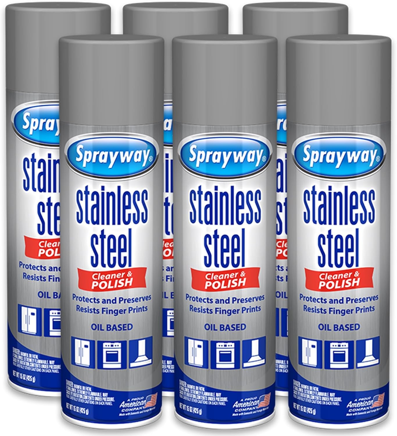 Sprayway-Stainless-Steel-Cleaner-Aerosol-Spray-(Oil-Based),-15oz,-Pack-of-6-|-Cleans,-Polishes,-Protects-615