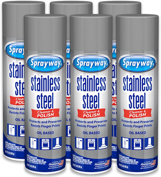 Sprayway-Stainless-Steel-Cleaner-Aerosol-Spray-(Oil-Based),-15oz,-Pack-of-6-|-Cleans,-Polishes,-Protects-615