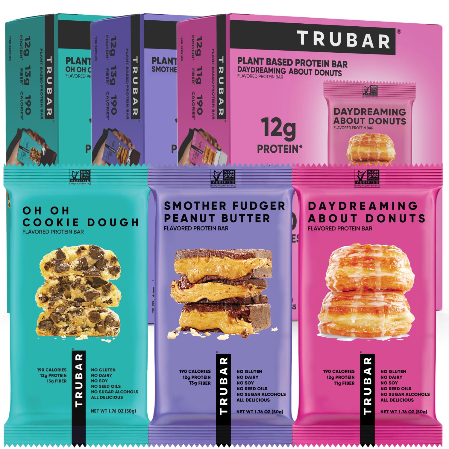 TRUBAR-Vegan-Protein-Bars,-15-Count-Variety-Pack,-Oh-Oh-Cookie--Dough,-Daydreaming-About-&-1586