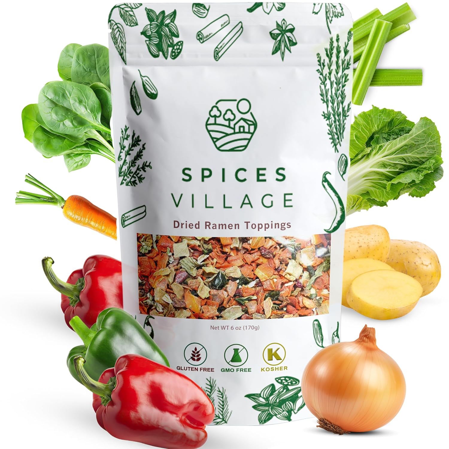 Spices-Village-Toppings-secos-de-ramen,-mezcla-de-verduras,-verduras-nutritivas,-onzas,-172