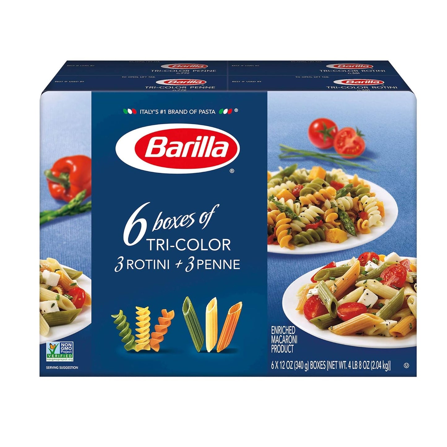 Barilla-Pasta,-Tri-Color-Penne-&-Tri-Color-Rotini,-12-1078