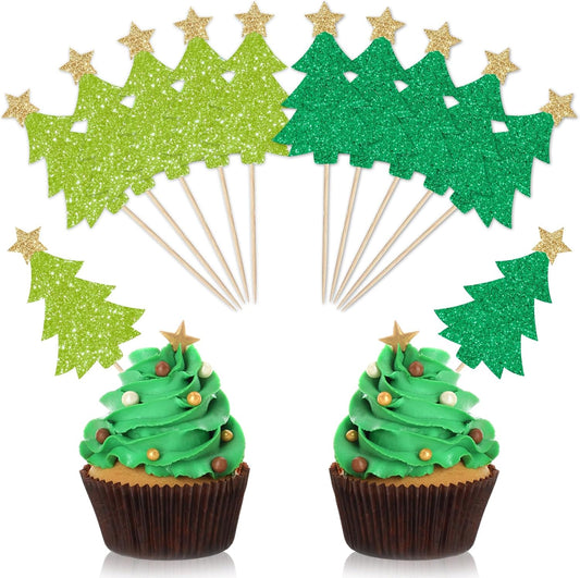 Whaline-48Pcs-Christmas-Tree-Cupcake-Topper-Glitter-4244