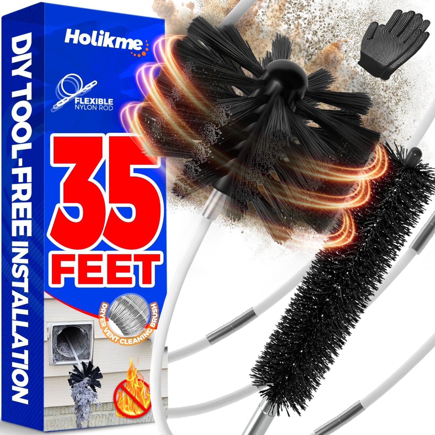 Holikme-35Feet-Dryer-Vent-Cleaner-Kit---Lint-Remover,Fireplace-Chimney-Brushes,Replacement-Parts,Duct-Cleaning,Flexible-----1141