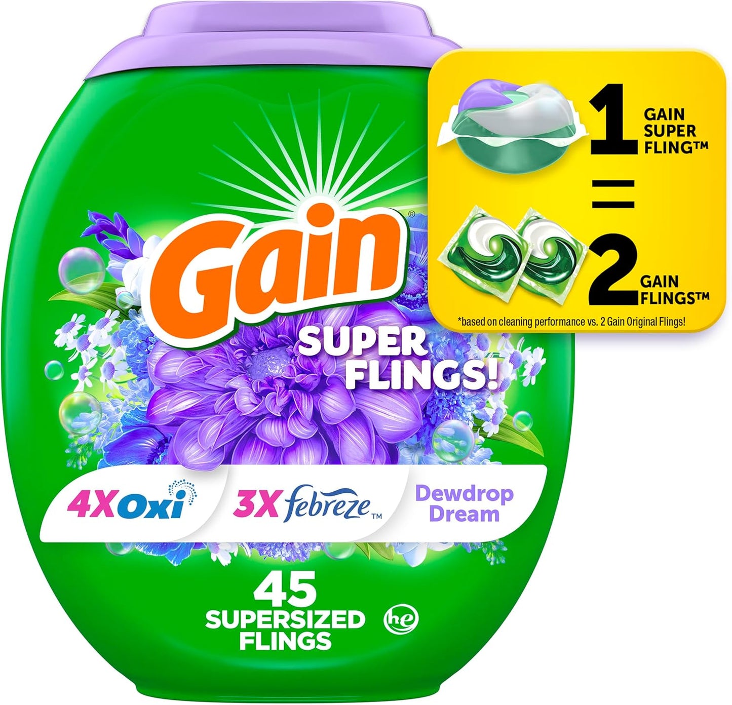 Gain-Super-Flings-Laundry-Detergent-Pacs,-45-Count,-Dewdrop-Dream-scent,-clean-1470