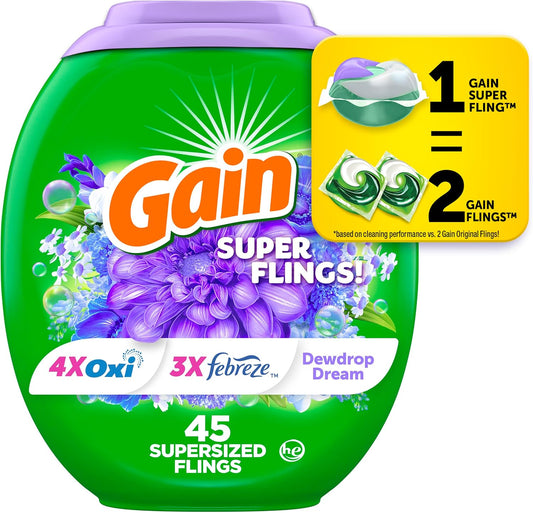 Gain-Super-Flings-Laundry-Detergent-Pacs,-45-Count,-Dewdrop-Dream-scent,-clean-1470