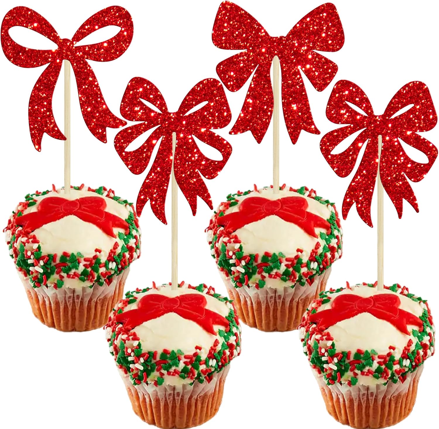 Ephlyn-24Pcs-Christmas-Bowknot-Cupcake-Toppers-Merry-4260