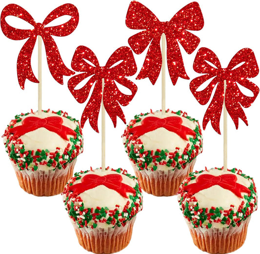 Ephlyn-24Pcs-Christmas-Bowknot-Cupcake-Toppers-Merry-4260