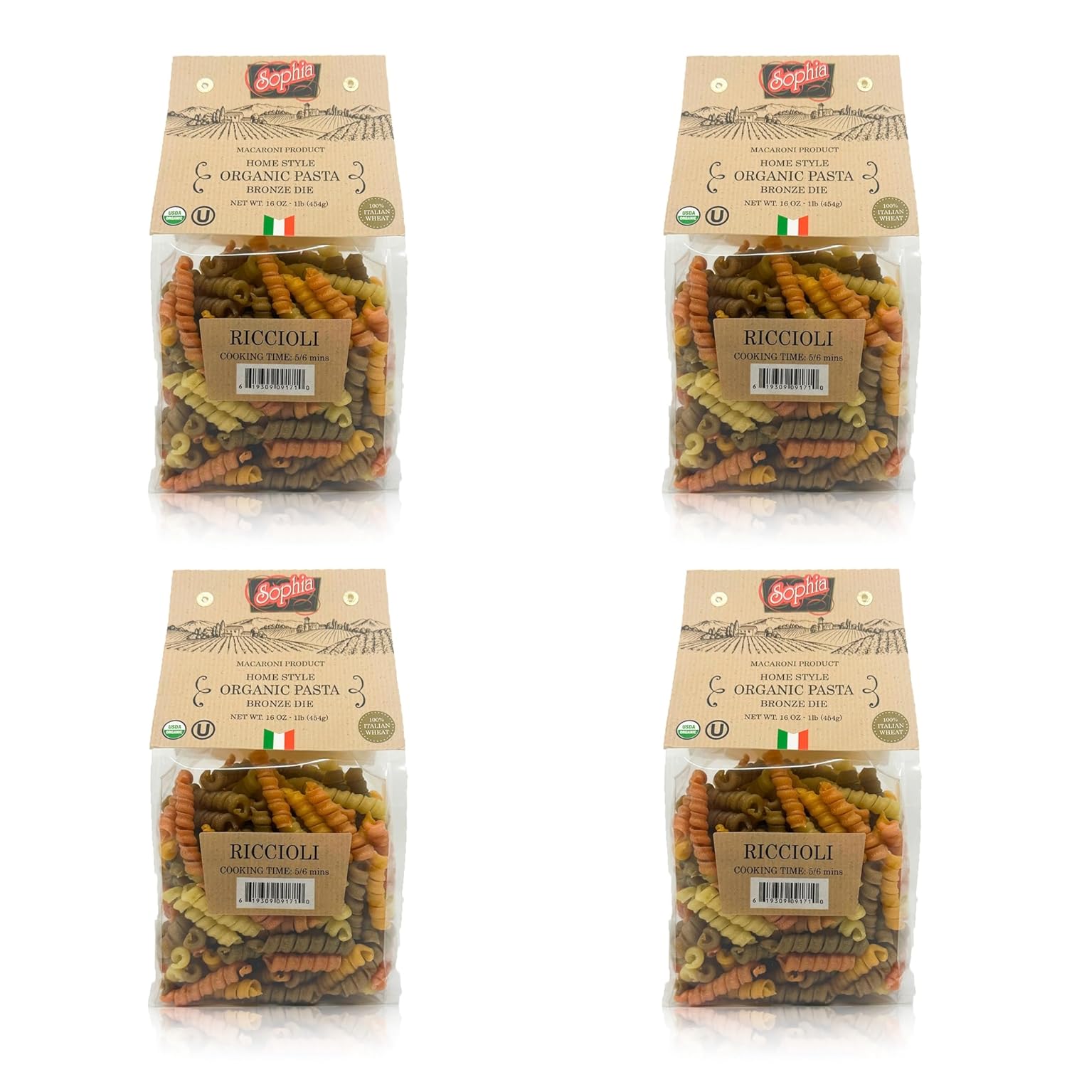 Sophia-Foods-Four-Color-Bronze-Dye-Riccioli-Pasta,-1lb-Bag---19