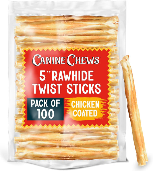 Canine-Chews-5"-Chicken-Coated-Sticks---Pack-of-100-Chicken-Rawhide-479