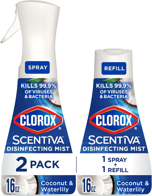 Clorox-Scentiva-Disinfecting-Mist,-Coconut-and-Waterlily,-1-Spray-and-4867