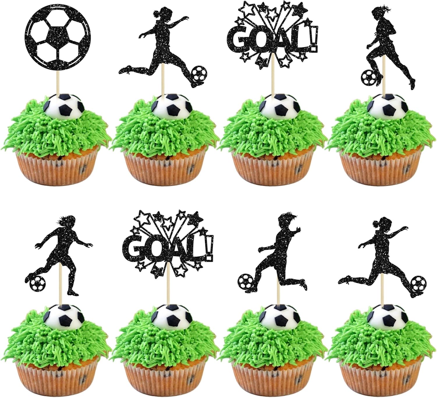 24Pcs-Soccer-Cupcake-Toppers-Glitter-Women-Girl-3603