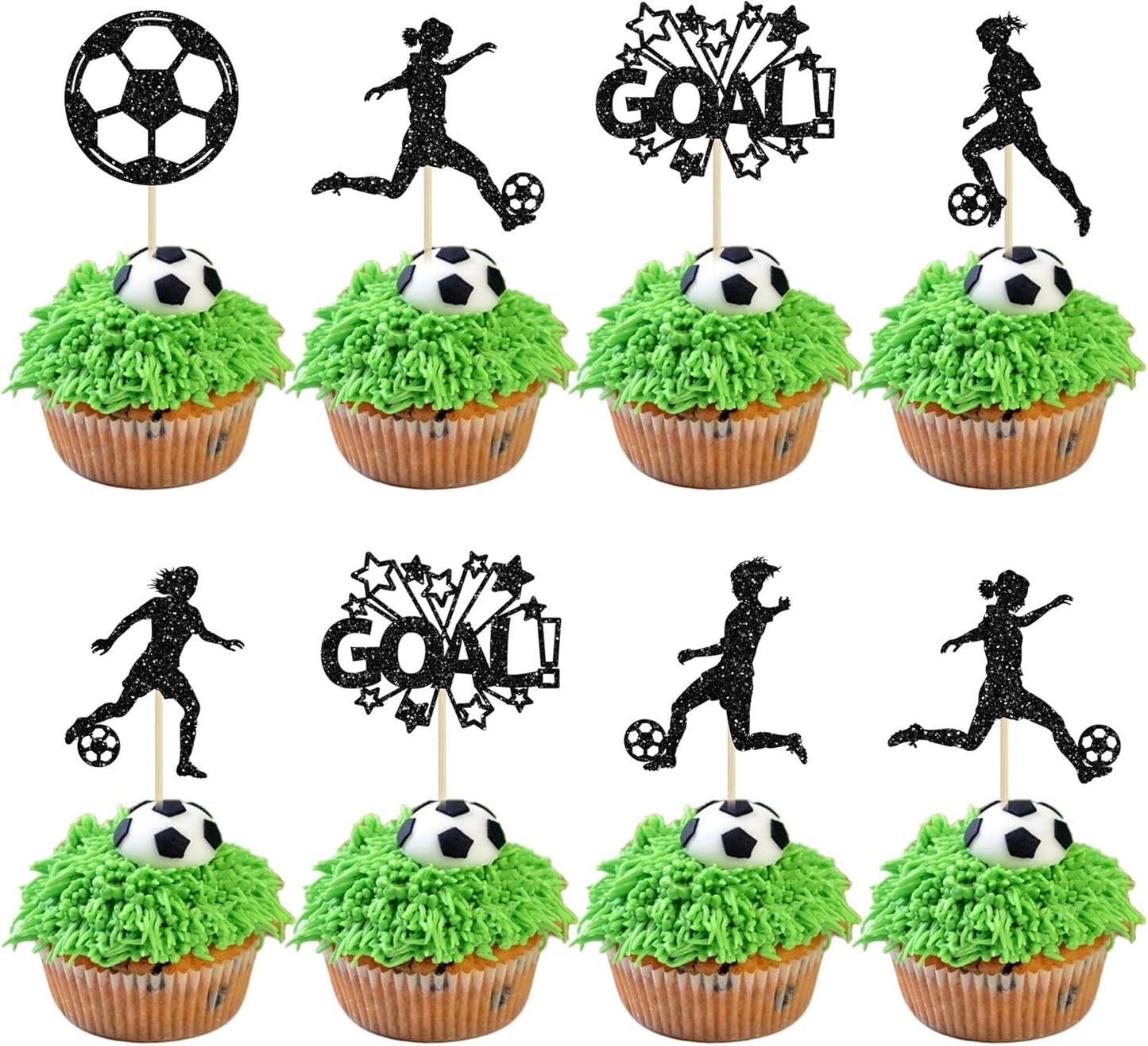 24Pcs-Soccer-Cupcake-Toppers-Glitter-Women-Girl-3655